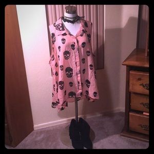 Pretty Spooky Pink  Skull Sleeveless Blouse